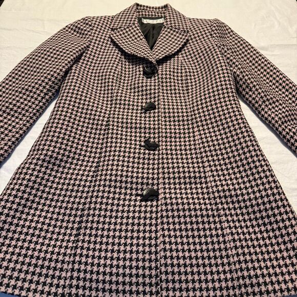 Tahari Pink & Black Houndstooth Long Blazer 4P: fully lined - Picture 4 of 15